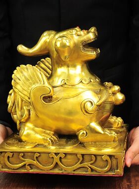 铜貔貅摆件黄铜单角方底貔貅客厅店铺开业摆件黄铜貔貅