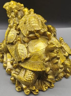 纯铜九子龙龟摆件九代母子龟金钱元宝龙头龟客厅玄关店铺桌面装饰