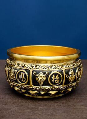 纯铜聚宝盆摆件招财铜水缸办公室摆件客厅工艺品聚