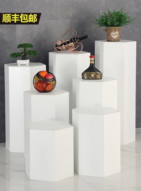 白色烤漆展台圆柱体摆件底座圆形C长方形六边形橱窗模特地台展示