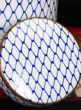 新中式陶瓷三件套简约现代器储物罐摆件博古架样板房玄关客厅网格