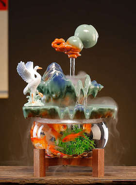 简约现代招财流水小型鱼缸摆件循环水造景家居客厅办Y公室桌面装