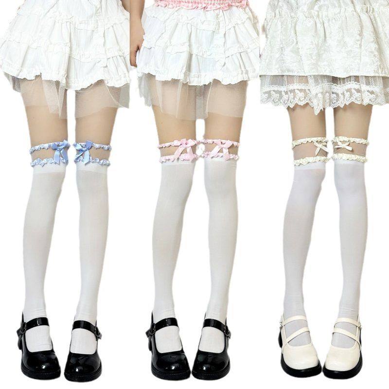蝴蝶结小腿短袜袜花边洛丽塔甜美袜春夏拼接袜纯欲jk薄款网纱过膝,淘宝优惠券,粉丝福利购,淘宝优惠卷