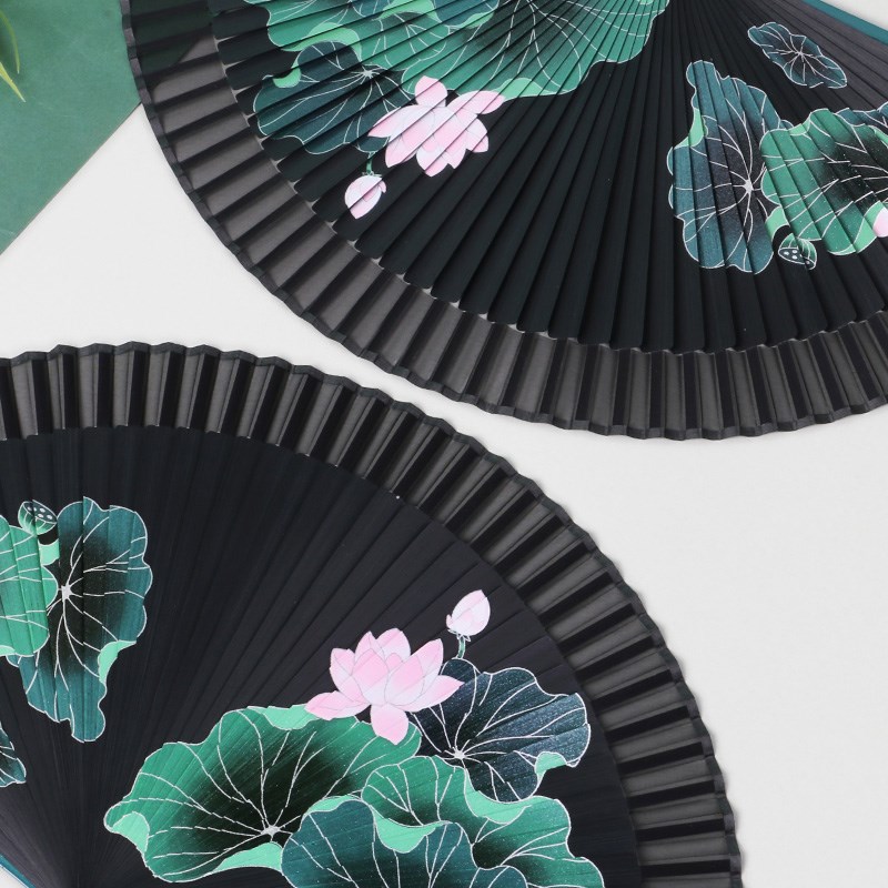 462中式全竹女子扇荷花扇半透明喷绘古M风女子折扇易开易关舞扇 - 图1