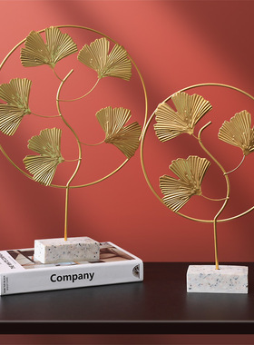 样板房家居饰品桌面奢酒柜艺金属轻银杏叶北欧玄关铁W创意装饰摆