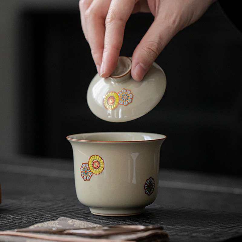 草木灰陶瓷盖碗个人小容量120毫升泡茶碗中式二才盖碗复古敬茶碗,淘宝优惠券,粉丝福利购,淘宝优惠卷