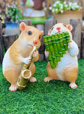 阳台花园造景装饰仓鼠音乐会树脂摆件小饰品创意景V观动物可爱松