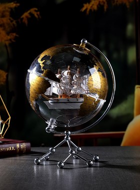 透明帆船a地球仪摆件轻奢高档客厅家居装饰品带灯办公室桌面工艺