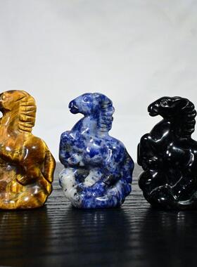 天然水晶黑曜石马到成功马上有钱摆件办公室家居装饰工艺品摆件