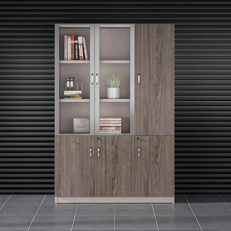 摆件文件柜资料柜带锁储物柜展示柜木质高柜老板室玻璃板式书柜 - 图1