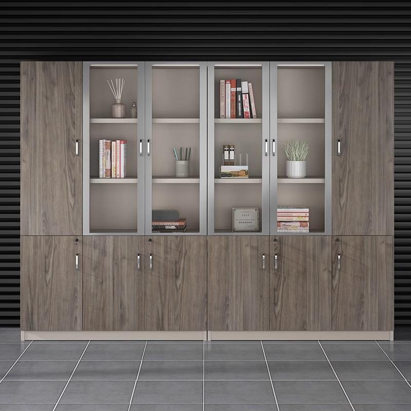 摆件文件柜资料柜带锁储物柜展示柜木质高柜老板室玻璃板式书柜 - 图2