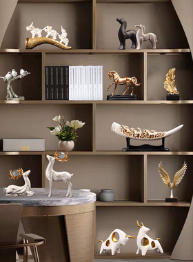 新中式摆件高端禅意客厅电视酒柜装饰品办K公室餐厅博古架书柜摆