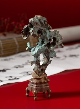 黄铜太湖石假山摆件家居客厅玄关柜子桌面N办公室新中式奇石摆设