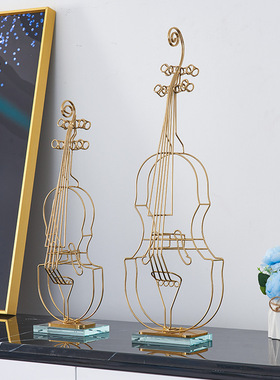 欧式轻奢金属小提琴模型摆件现代简约创意客厅样板房.软装装饰品