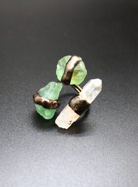 产夸张白指环个性水晶复古戒指戒指饰品配饰地欧美黄水晶开口