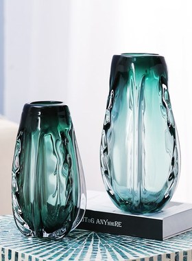 简约现代玻璃绿色花瓶样板房客厅B玄关摆件电视柜插花水培高档花