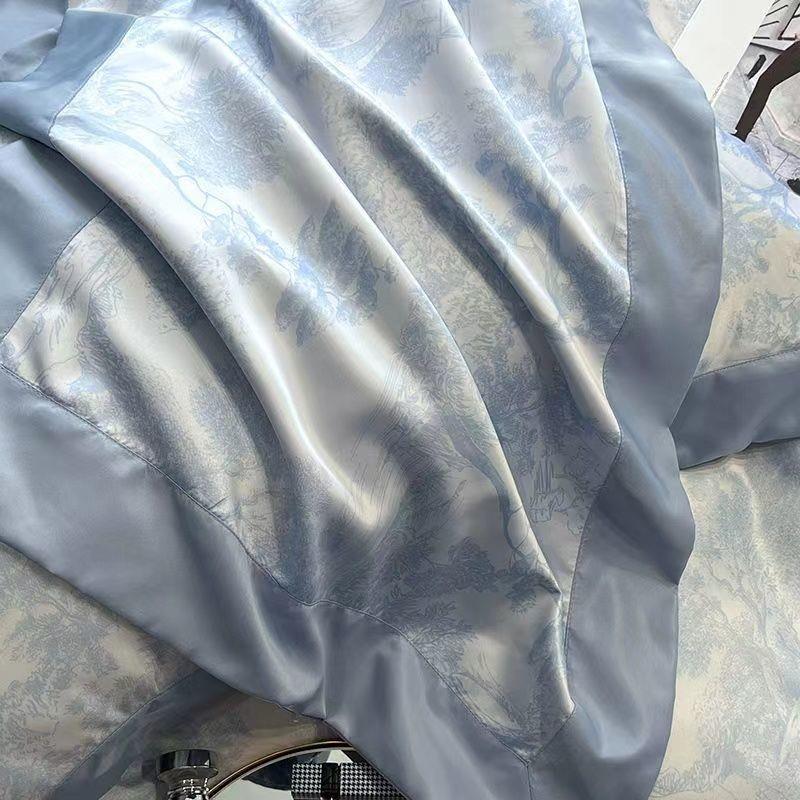 100支天丝四件套夏季冰丝床单被套轻奢北欧风床笠三件套被罩枕套 - 图0