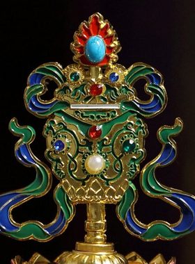 西藏镀金大莲花座八吉祥摆件  供佛家用装饰吉祥八宝摆件