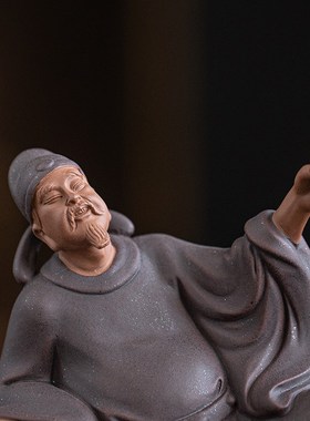 中式家居禅意历史人物紫砂诗人摆A件李白醉酒创意书房博古架装饰