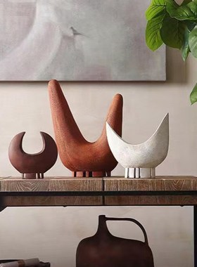 侘寂风抽象艺术手工陶艺摆件x 现代简约民宿样板房间装饰果盘礼物