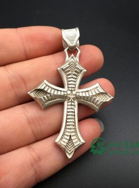 白铜镀银藏银十字架吊坠古玩铜器古董杂项收藏仿古老铜回流十字架