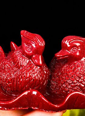 天然朱砂鸳鸯摆件紫金砂帝王砂卧室装饰床头新婚结婚婚庆装饰礼品