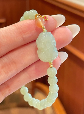 和田玉晴水貔貅手串珠径6mm