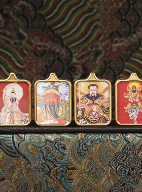 道家唐卡随身小吊坠手绘描金道家