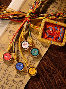 藏式五路财神手工朱砂唐卡车内编