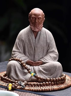 中式创意紫e砂人物禅宗达摩摆件禅意工艺品家居客厅茶室博古架摆