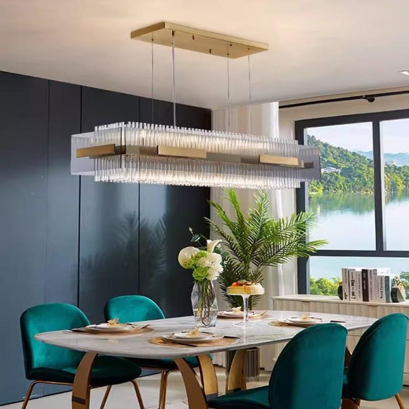 餐厅吊灯长方形新款后现代简约轻奢设计师样板房玻璃吧台水晶吊灯 - 图1