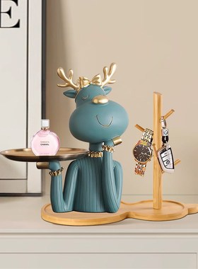 轻奢风鹿小姐钥匙收纳玄关摆件客厅酒G柜家居置物架装饰品乔迁礼