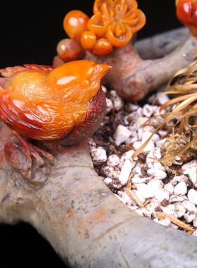 俏色巧雕家居玄关装饰寿山石眉梢湘崎雀喜上书房客厅摆件摆设品