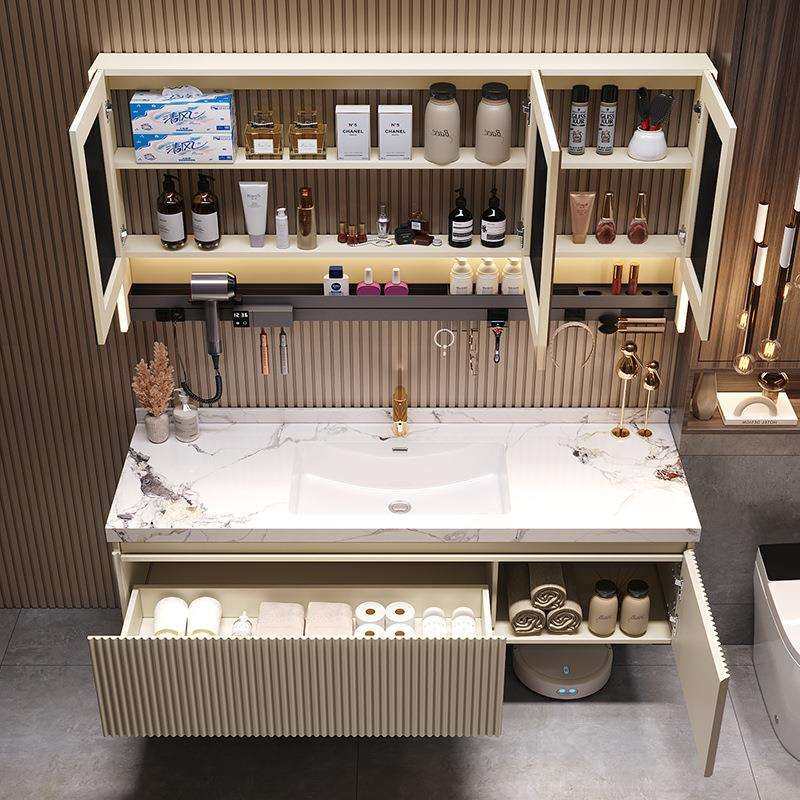 新款圆镜实木岩板陶瓷无缝一体盆浴室柜组合卫生间洗手洗脸洗漱台,淘宝优惠券,粉丝福利购,淘宝优惠卷