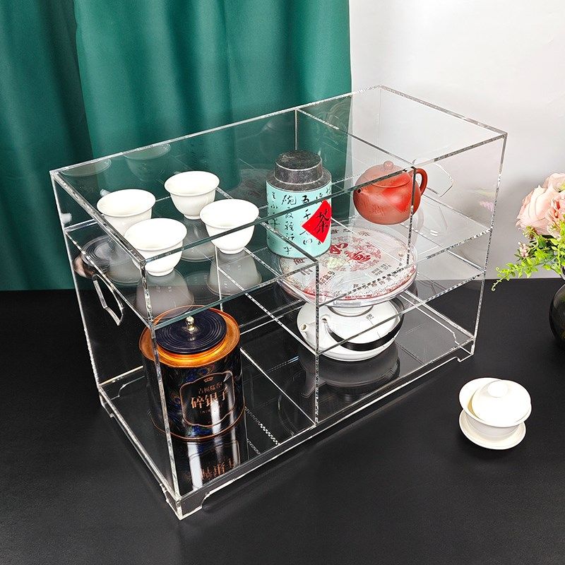Acrylic transparent Bogu rack tea set teacup display rack tea ornaments storage rack table V-sided purple sand pot storage