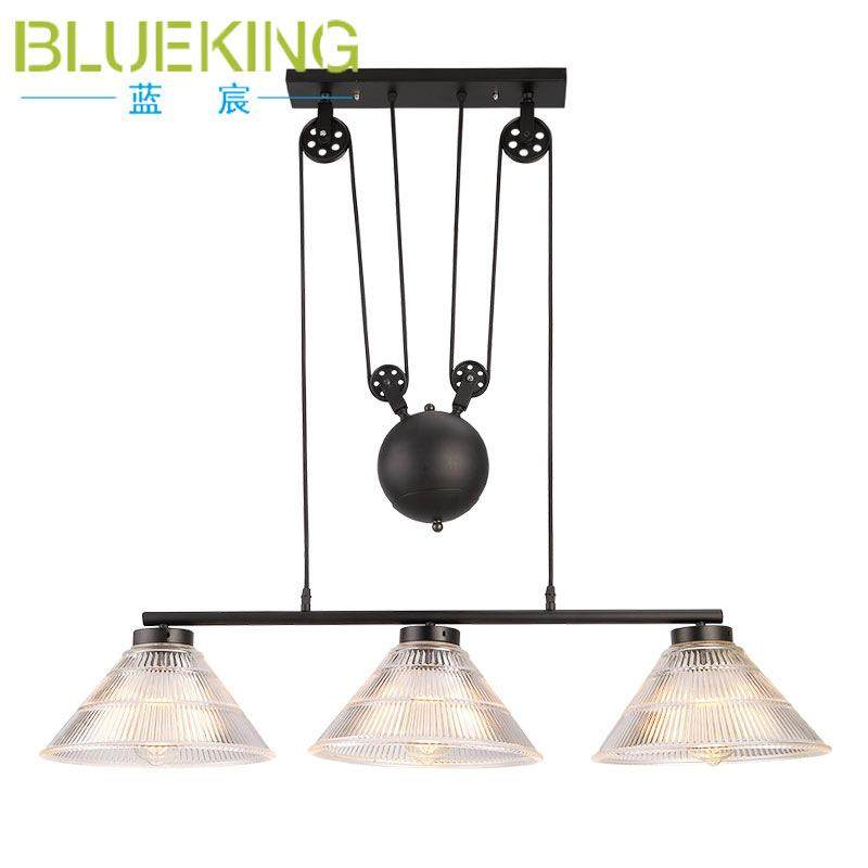 美式loft工业风滑轮升降玻璃吊灯餐厅卧室艺术灯具铁艺三头吊灯,淘宝优惠券,粉丝福利购,淘宝优惠卷