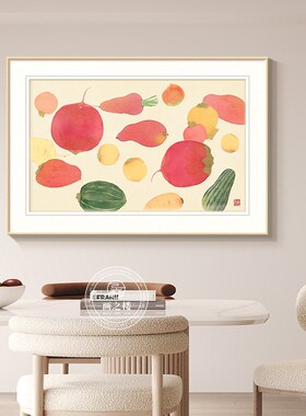 水果餐厅装饰画原木风瓜果蔬菜客厅背景墙K挂画丰收图现代简约壁