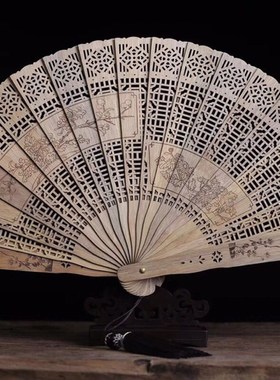 金丝楠木镂空雕扇子舞蹈折扇家居中国风新古典桌面W装饰摆件工艺
