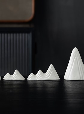 白瓷假山小摆件创意微景观鱼缸造景陶瓷笔架山丘S客厅装饰花盆摆