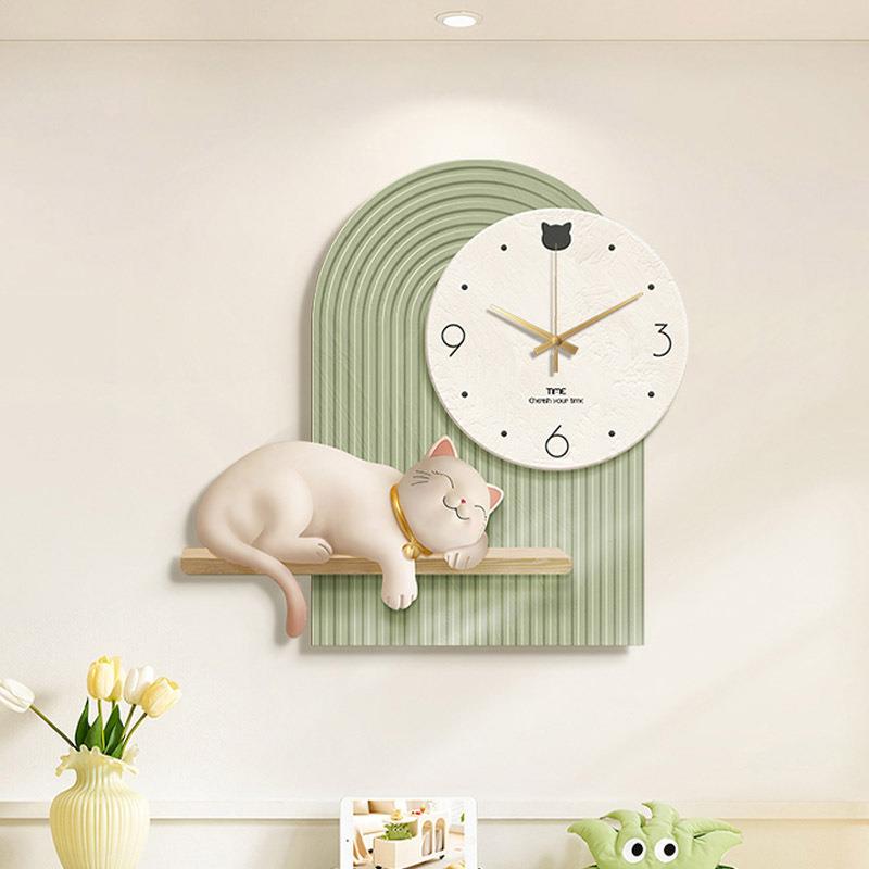 奶油风客厅装饰画挂钟餐厅挂画带钟表可爱动物墙面创意时钟壁画 - 图1