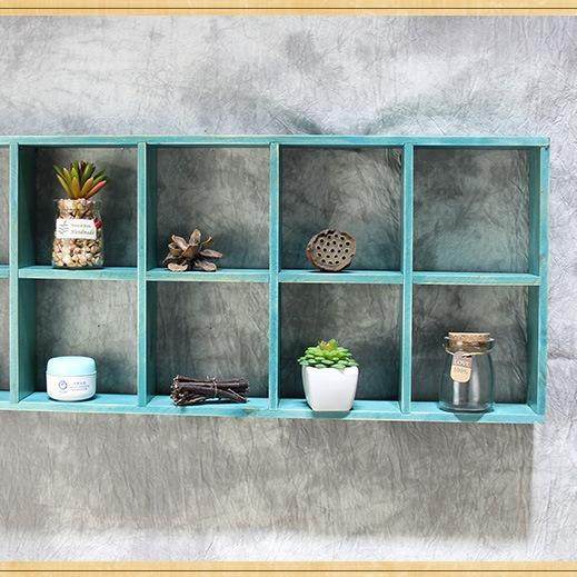 乡村复古做旧收纳格子十格收纳盒展示柜可悬挂墙面装饰品创意挂饰,淘宝优惠券,粉丝福利购,淘宝优惠卷