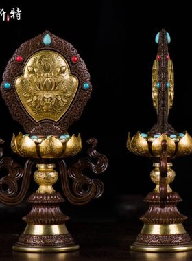 八吉祥摆件 家用佛具用品摆件 立体高脚莲花铜镀金吉祥八宝摆件