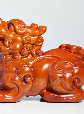 木雕貔貅摆件实木招财聚财公母一对家用办公室居家客厅豸皮丘