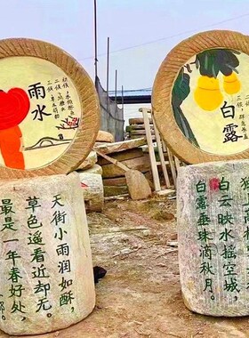 宁夏磨盘摆件h刻字磨盘刻字农村老石器石磨石磙组合定制图案景观