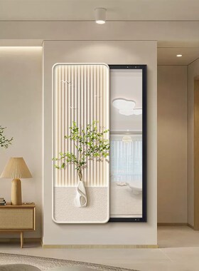 法式奶油风玄关装饰画q走廊挂画隐藏式推拉镜客厅全身镜隐形穿衣