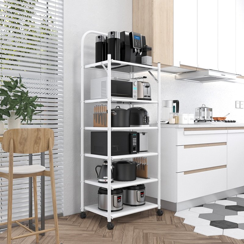 折叠置物架白色三四五六层微波炉架厨房阳台免安装移动储物收纳架,淘宝优惠券,粉丝福利购,淘宝优惠卷