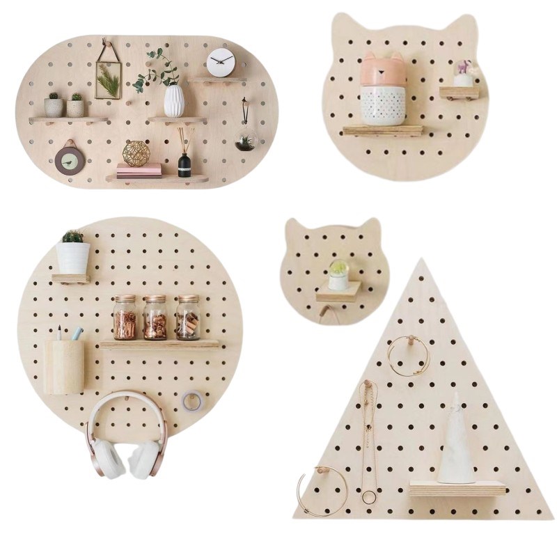 Kindergarten wall hanging h decorative children's room storage rack solid wood hole board universal board wall hanging cloud fan-shaped hole
