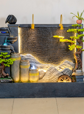 大型水幕墙大厅室内背景假山喷泉生财流水摆件迎门墙庭院别墅造景