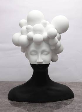 现056代简约艺厅术人物雕塑树脂间摆件样板客创意黑白女软郎装饰