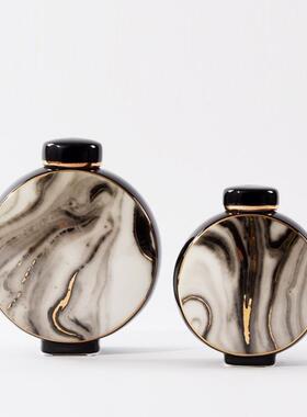 中式创大理石纹陶瓷罐书客厅玄意关博古架售楼处YH012软装房家柜